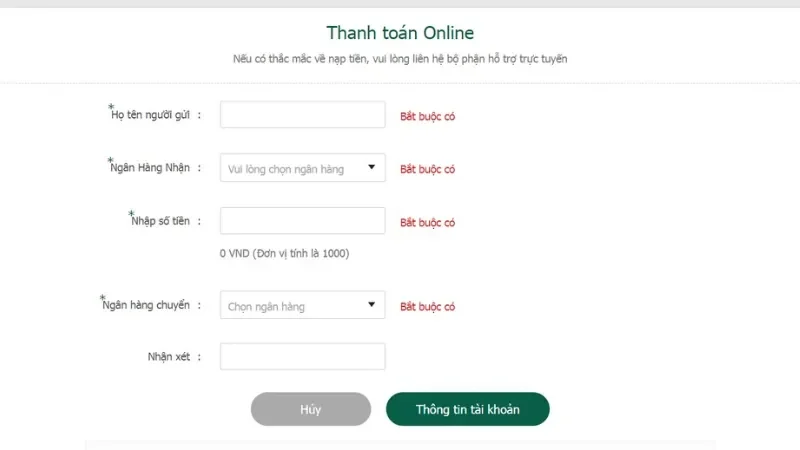 Nạp tiền Bet365 hình thức online